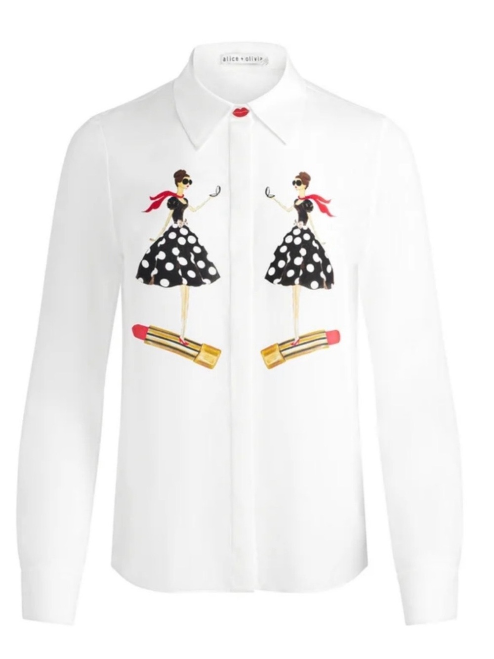 Alice + Olivia WILLA Silk Shirt Blouse ‘I AM WOMAN’ White - Size S
